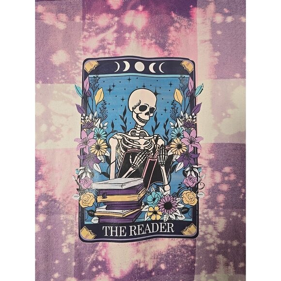 OOAK Upcycled Flannel Shacket Shirt Skeleton The Reader Book Lover Cozy Sz 2XL - Picture 2 of 12